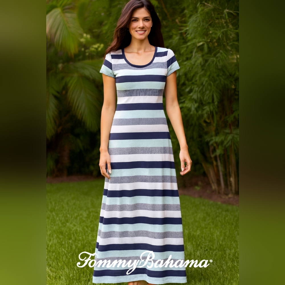 Tommy Bahama Striped Maxi Dress - Blue and White Size XL